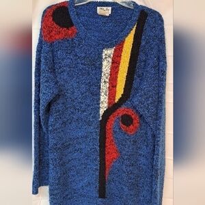 VINTAGE Page Boy Dallas Rare Women's Acrylic Colorblock Sweater Size Large